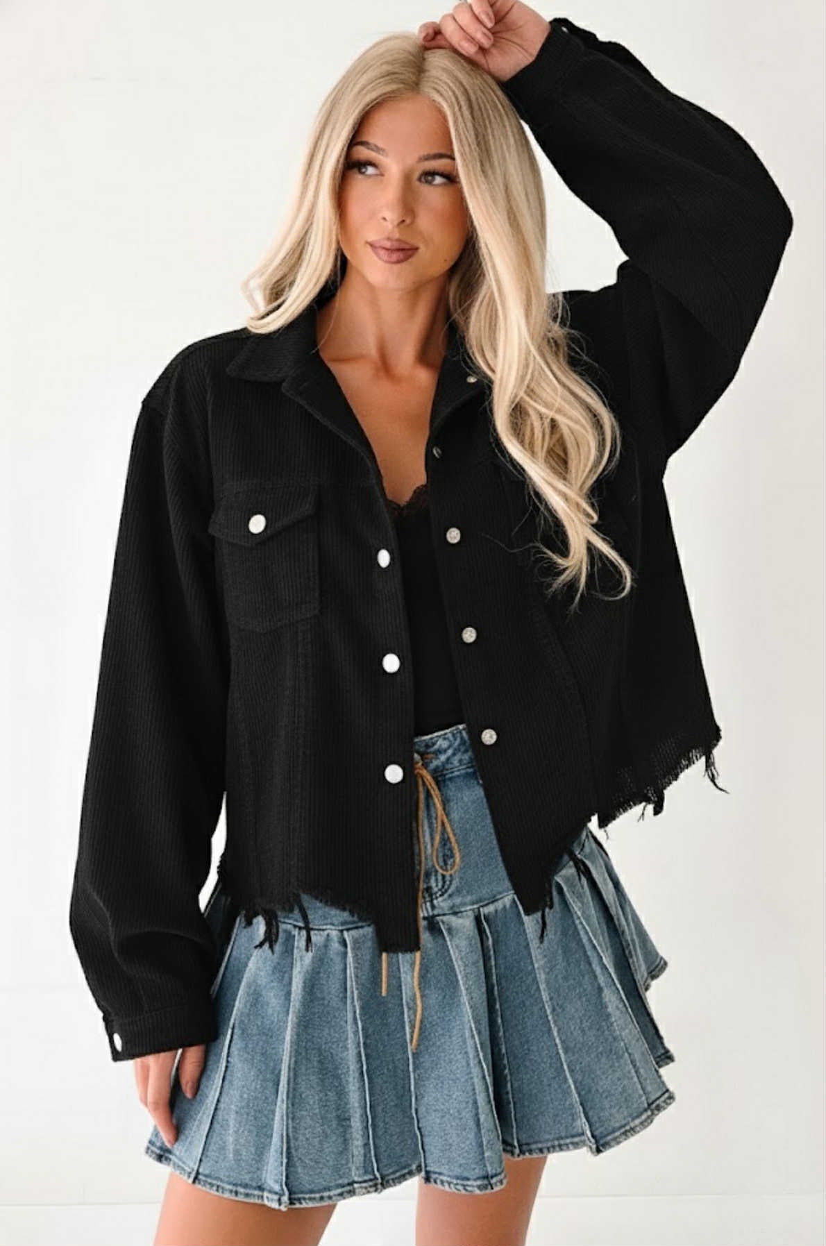 Raven Frayed Corduroy Shacket